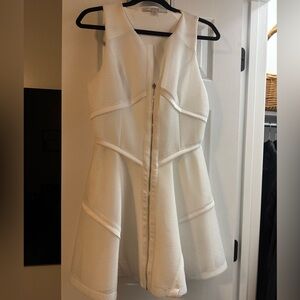 GUESS White Mesh Fit & Flare Zip Front Dress Ponte stretch Trim Lined Size 10